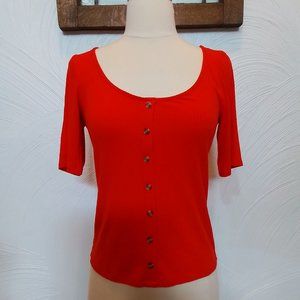 H&M Ribbed Henley Scoop Neck Short Sleeve Top size S